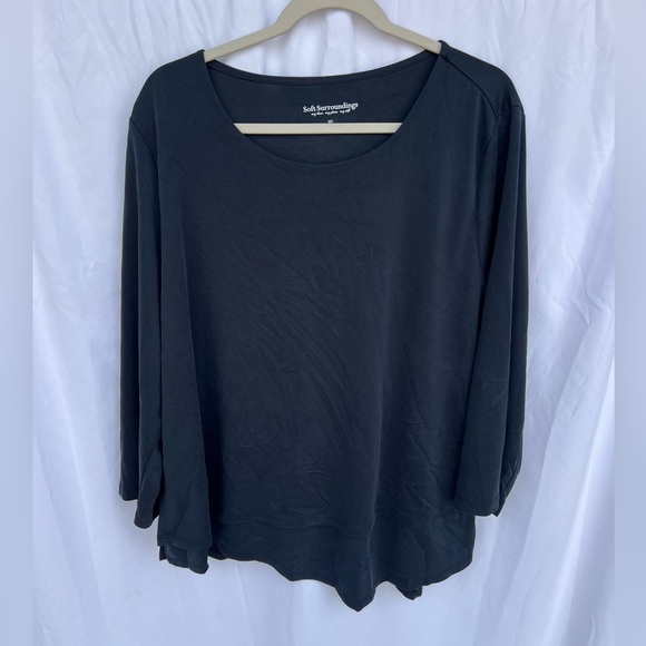 Soft Surroundings Blouse Solid Black 3/4 Sleeve Loose Flowy Fit Womens Size 2X - Picture 1 of 4